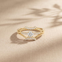 0.25 Ct Round Cut Moissanite Double Chevron Pavé Solitaire Ring for Women Gold