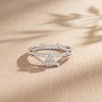 0.25 Ct Round Cut Moissanite Double Chevron Pavé Solitaire Ring for Women White