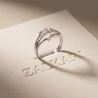 0.25 Ct Round Cut Moissanite Double Chevron Pavé Solitaire Ring for Women White