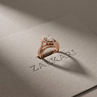 2.10 Ct Pear Cut Moissanite Royal Crown Double Halo Ring for Women Rose Gold