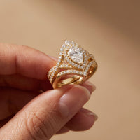 2.10 Ct Pear Cut Moissanite Royal Crown Double Halo Ring for Women Gold