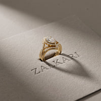 2.10 Ct Pear Cut Moissanite Royal Crown Double Halo Ring for Women Gold