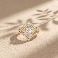 2.10 Ct Pear Cut Moissanite Royal Crown Double Halo Ring for Women Gold
