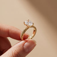 2.80 Ct Oval Cut Moissanite Classic Pavé Solitaire Ring for Women Gold