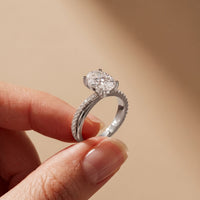 2.80 Ct Oval Cut Moissanite Classic Pavé Solitaire Ring for Women White