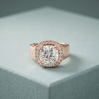 2.20 Ct Cushion Cut Moissanite Wide Halo Statement Ring for Women Rose Gold