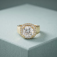 2.20 Ct Cushion Cut Moissanite Wide Halo Statement Ring for Women Gold