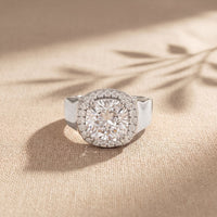 2.20 Ct Cushion Cut Moissanite Wide Halo Statement Ring for Women White