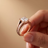2.35 Ct Princess Cut Moissanite Split Bypass Pavé Solitaire Ring for Women Rose Gold