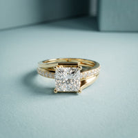 2.35 Ct Princess Cut Moissanite Split Bypass Pavé Solitaire Ring for Women Gold