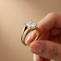 2.35 Ct Princess Cut Moissanite Split Bypass Pavé Solitaire Ring for Women Gold
