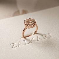 0.20 Ct Round Cut Moissanite Floral Halo Filigree Ring for Women Rose Gold