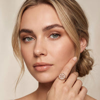 0.20 Ct Round Cut Moissanite Floral Halo Filigree Ring for Women Rose Gold