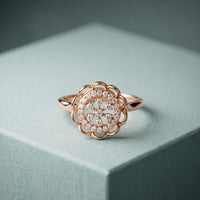 0.20 Ct Round Cut Moissanite Floral Halo Filigree Ring for Women Rose Gold