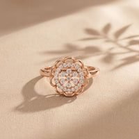 0.20 Ct Round Cut Moissanite Floral Halo Filigree Ring for Women Rose Gold