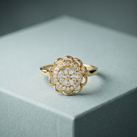 0.20 Ct Round Cut Moissanite Floral Halo Filigree Ring for Women Gold