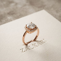2.20 Ct Round Cut Moissanite Cushion Halo Solitaire Ring for Women Rose Gold