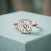 2.20 Ct Round Cut Moissanite Cushion Halo Solitaire Ring for Women Rose Gold