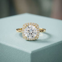 2.20 Ct Round Cut Moissanite Cushion Halo Solitaire Ring for Women Gold