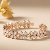 84.05 Ct Pear Cut Moissanite Floral Bloom Link Bracelet for Women Rose Gold