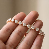 10.50 Ct Round Cut Moissanite Sculpted Bar Bracelet for Women Rose Gold