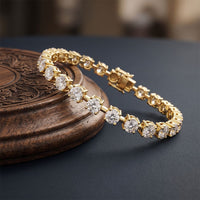 10.50 Ct Round Cut Moissanite Sculpted Bar Bracelet for Women Gold