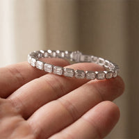 9.30 Ct Emerald Cut Moissanite Bezel Set Geometric Tennis Bracelet for Women White