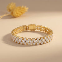 17.40 Ct Round Moissanite Double-Row Tennis Statement Bracelet Gold