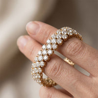 17.40 Ct Round Moissanite Double-Row Tennis Statement Bracelet Gold