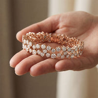14.45 Ct Round Cut Moissanite Double Row Cluster Tennis Bracelet Rose Gold