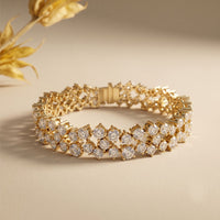 14.45 Ct Round Cut Moissanite Double Row Cluster Tennis Bracelet Gold