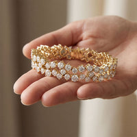 14.45 Ct Round Cut Moissanite Double Row Cluster Tennis Bracelet Gold