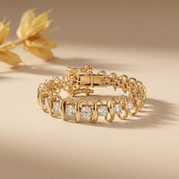 11.00 Ct Round Cut Moissanite Sculpted Wave Tennis Bracelet for Women Gold Vermeil (2.5 Micron) Gold