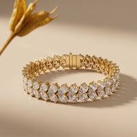 17.60 Ct Pear Cut Moissanite Luxe Leaf Link Tennis Bracelet Gold