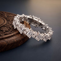 27.45 Ct Emerald and Round Cut Moissanite Art Deco Line Bracelet for Women White