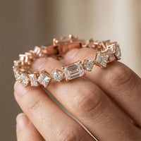 20.05 Ct Multi-Shape Moissanite Sculptural Harmony Tennis Bracelet for Women Gold Vermeil (2.5 Micron) Rose Gold