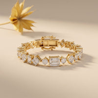 20.05 Ct Multi-Shape Moissanite Sculptural Harmony Tennis Bracelet for Women Gold Vermeil (2.5 Micron) Gold