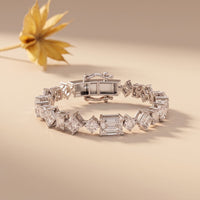 20.05 Ct Multi-Shape Moissanite Sculptural Harmony Tennis Bracelet for Women Gold Vermeil (2.5 Micron) White