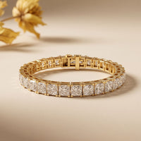 24.30 Ct Princess Cut Moissanite Radiant Frame Tennis Bracelet for Women Gold Vermeil (2.5 Micron) Gold