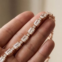 11.35 Ct Emerald Cut Moissanite Art Deco Geometric Tennis Bracelet for Women Rose Gold