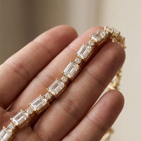 11.35 Ct Emerald Cut Moissanite Art Deco Geometric Tennis Bracelet for Women Gold