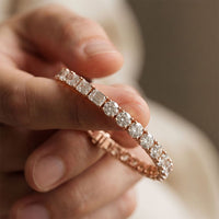 12.60 Ct Round & Emerald Cut Moissanite Alternating Brilliance Tennis Bracelet for Women Gold Vermeil (2.5 Micron) Rose Gold