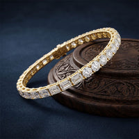 12.60 Ct Round & Emerald Cut Moissanite Alternating Brilliance Tennis Bracelet for Women Gold Vermeil (2.5 Micron) Gold