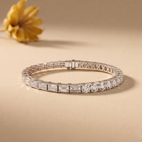 12.60 Ct Round & Emerald Cut Moissanite Alternating Brilliance Tennis Bracelet for Women Gold Vermeil (2.5 Micron) White