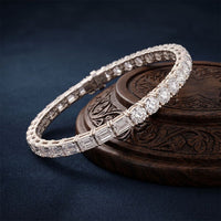 12.60 Ct Round & Emerald Cut Moissanite Alternating Brilliance Tennis Bracelet for Women Gold Vermeil (2.5 Micron) White