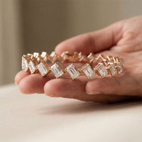 13.75 Ct Emerald Cut Moissanite Geometric Alternating Sparkle Tennis Bracelet for Women Rose Gold