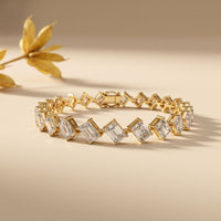 13.75 Ct Emerald Cut Moissanite Geometric Alternating Sparkle Tennis Bracelet for Women Gold