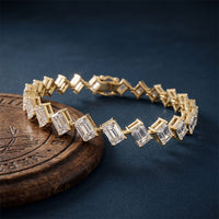 13.75 Ct Emerald Cut Moissanite Geometric Alternating Sparkle Tennis Bracelet for Women Gold