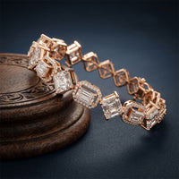 12.05 Ct Emerald & Round Cut Moissanite Geometric Frame Tennis Bracelet for Women Gold Vermeil (2.5 Micron) Rose Gold