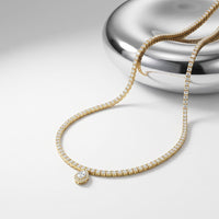 4.55 Ct Pear Cut Moissanite Halo Tennis Necklace for Women Gold Vermeil (2.5 Micron) Gold